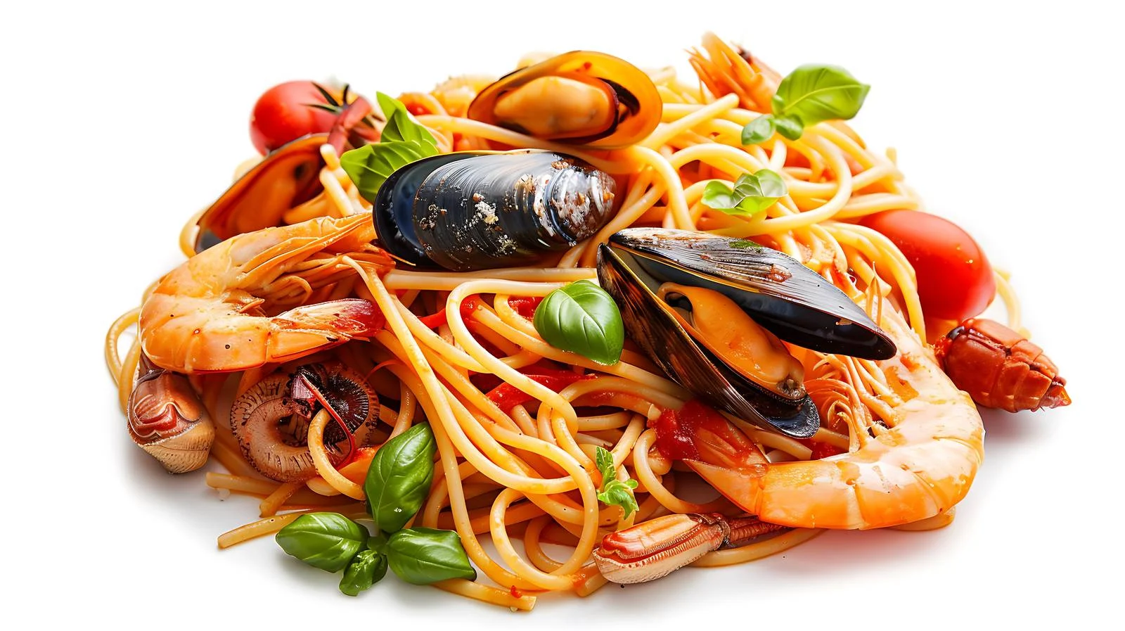 Exquisite Seafood Spaghetti on White Background — free download from Dotvec