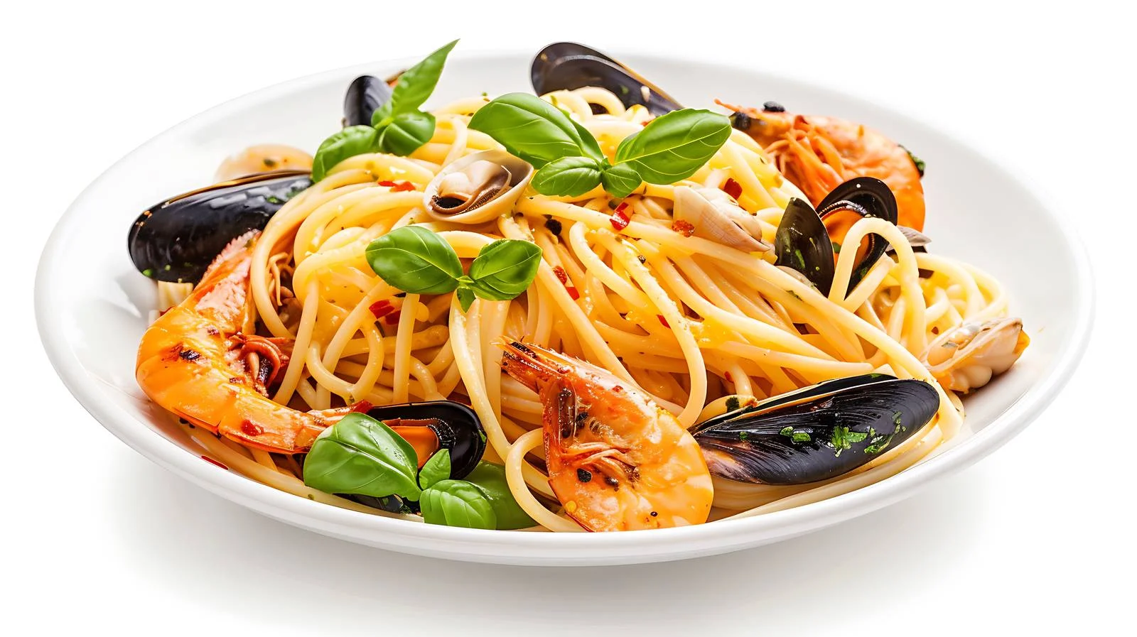 Exquisite Seafood Spaghetti on White Background — free download from Dotvec