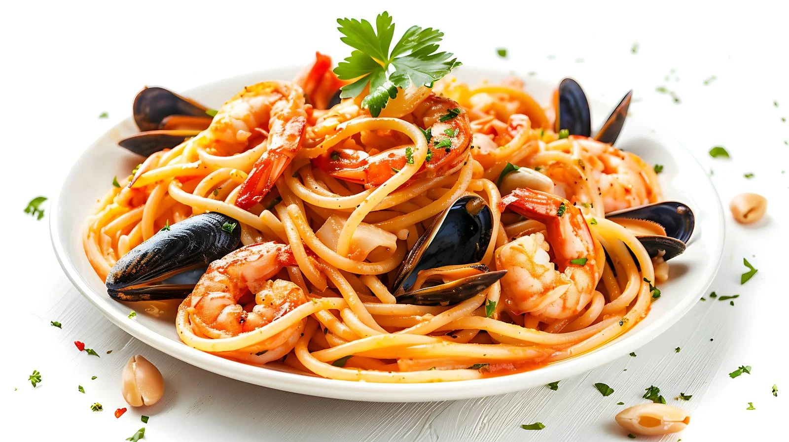 Exquisite Seafood Spaghetti on White Background — free download from Dotvec