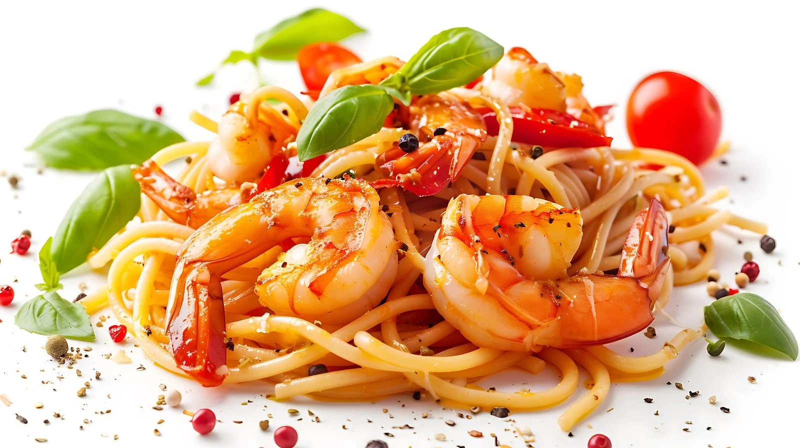 Delicious Spaghetti with Shrimps and Tomatoes — free download from Dotvec