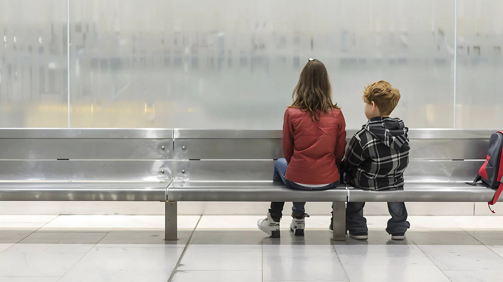 Mother and Son Waiting at Barcelona Airport — free download from Dotvec