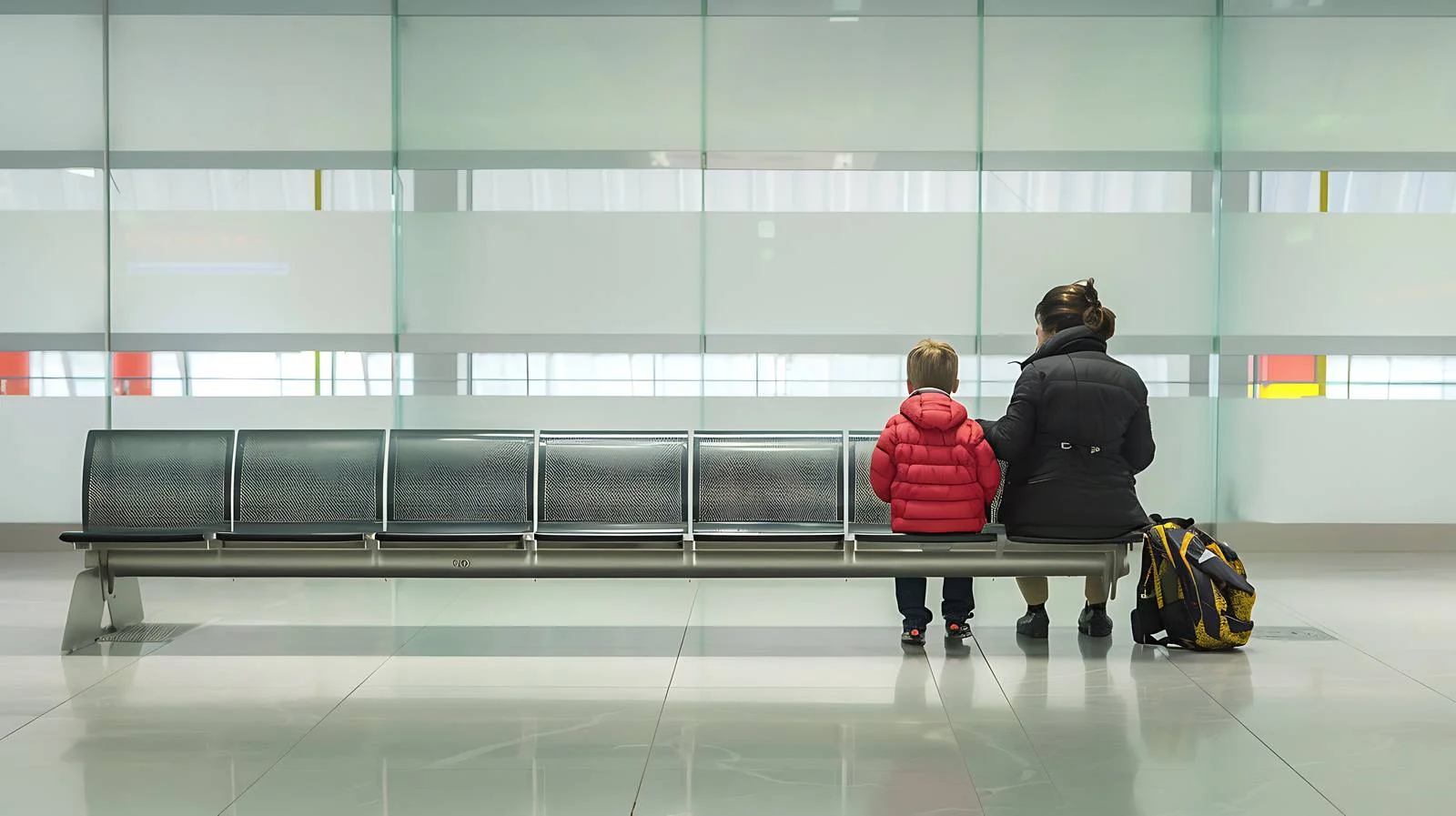 Barcelona Airport Mother Son Waiting Area — free download from Dotvec