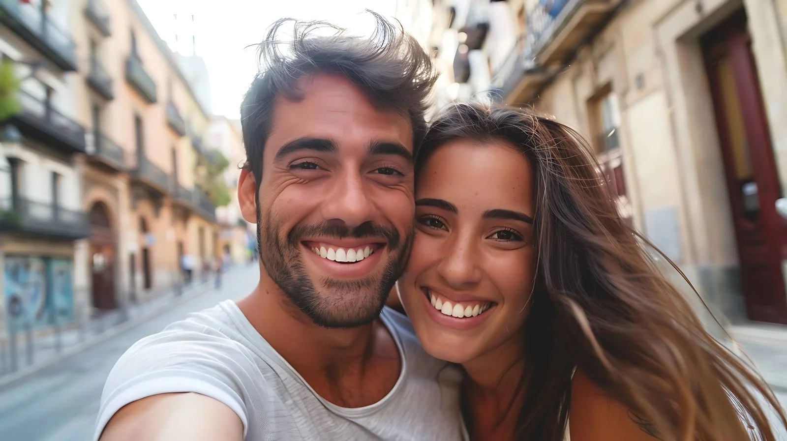 Joyful Couple Taking Selfie in Madrid — free download from Dotvec