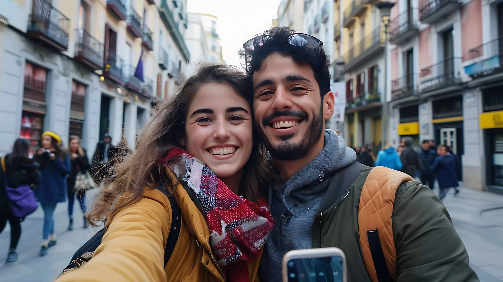 Joyful Couple Capturing Moment in Madrid — free download from Dotvec