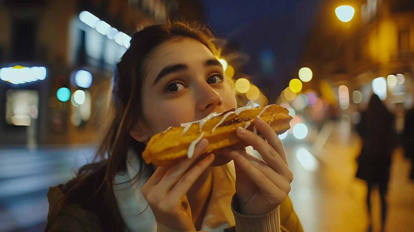 Night in Madrid: Woman Eating — free download from Dotvec