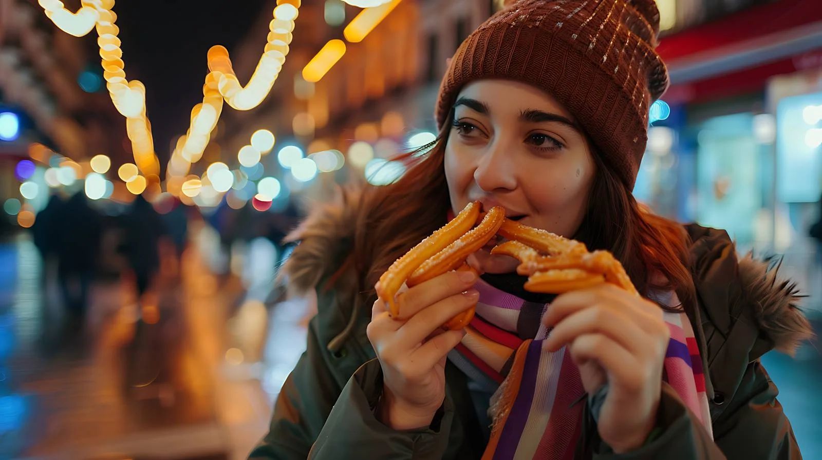 Night in Madrid: Young Woman Eating — free download from Dotvec