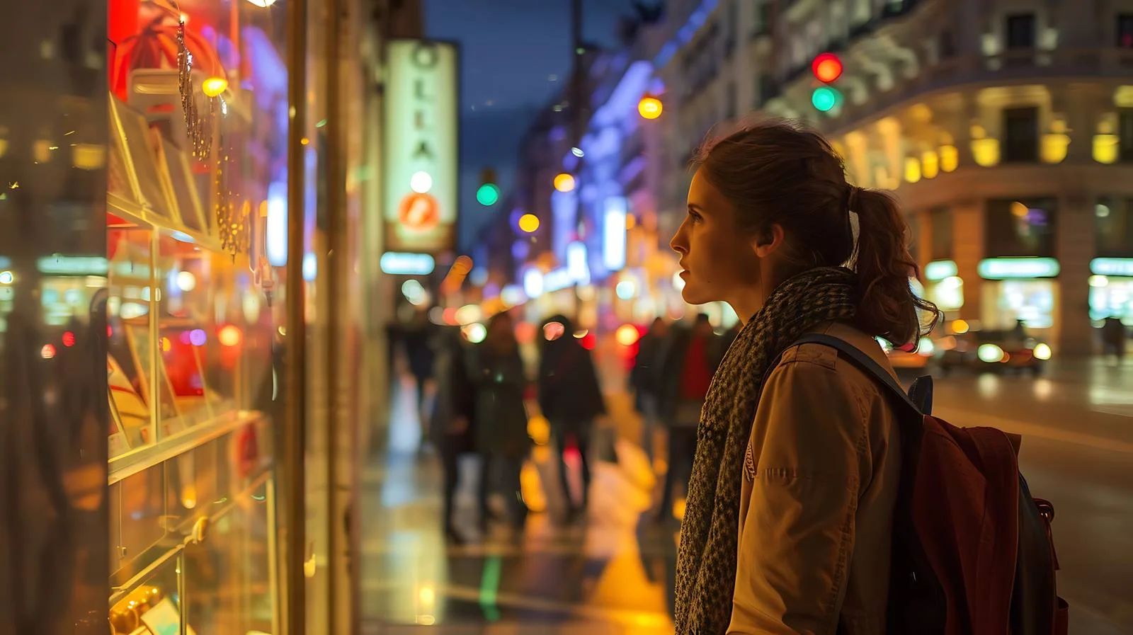 Nighttime Madrid Stroll: City Woman Scene — free download from Dotvec