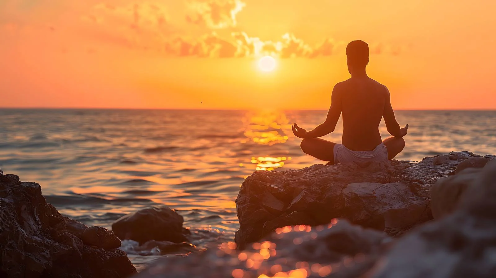 Meditation at Sunrise on Rocky Beach — free download from Dotvec