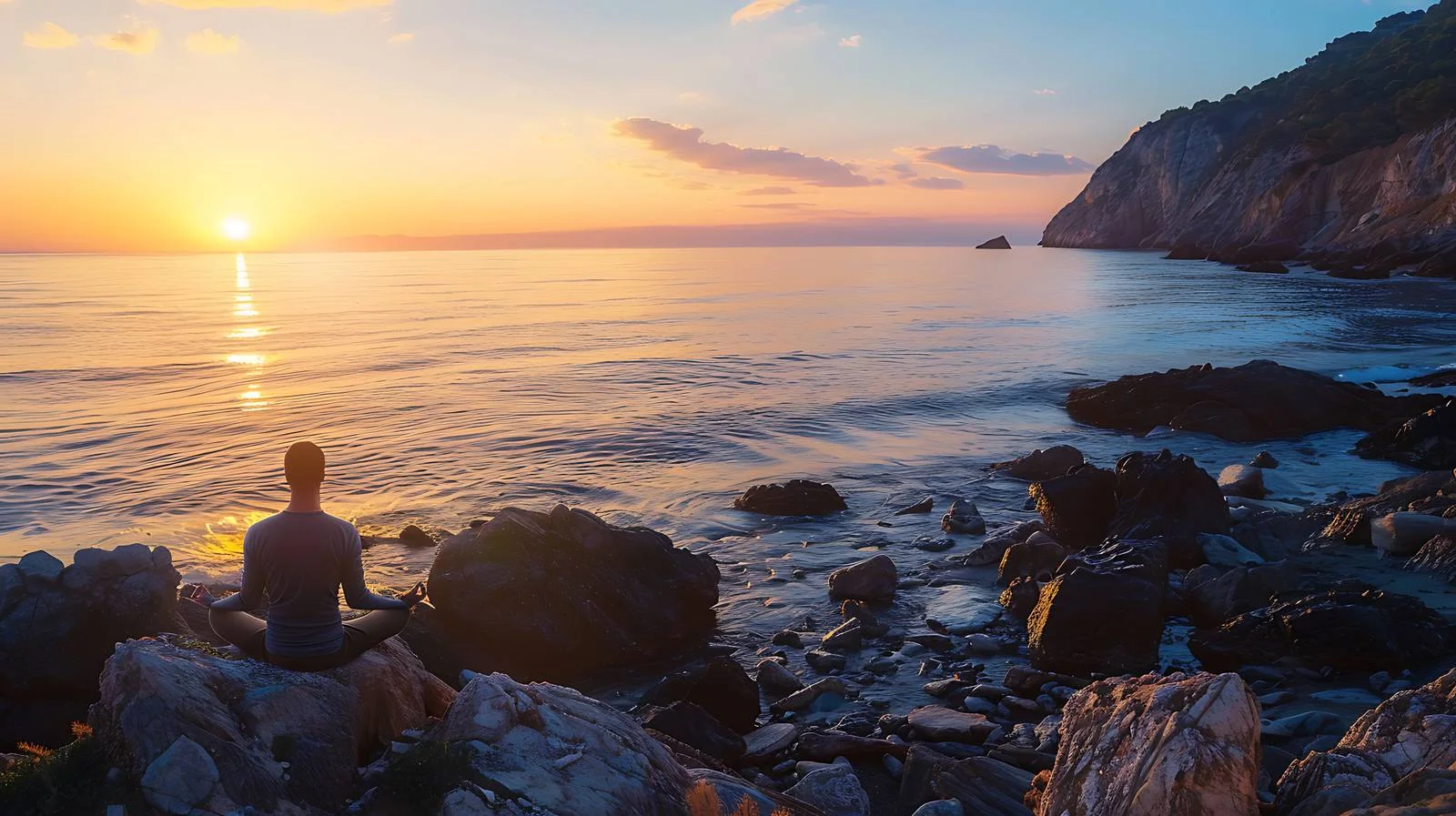 Serene Sunrise Meditation on Rocky Spanish Beach — free download from Dotvec