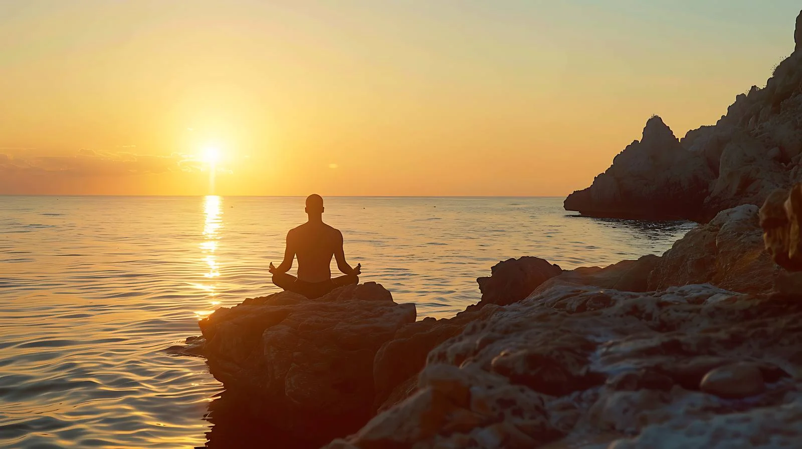 Meditation at Sunrise on Rocky Spanish Beach — free download from Dotvec