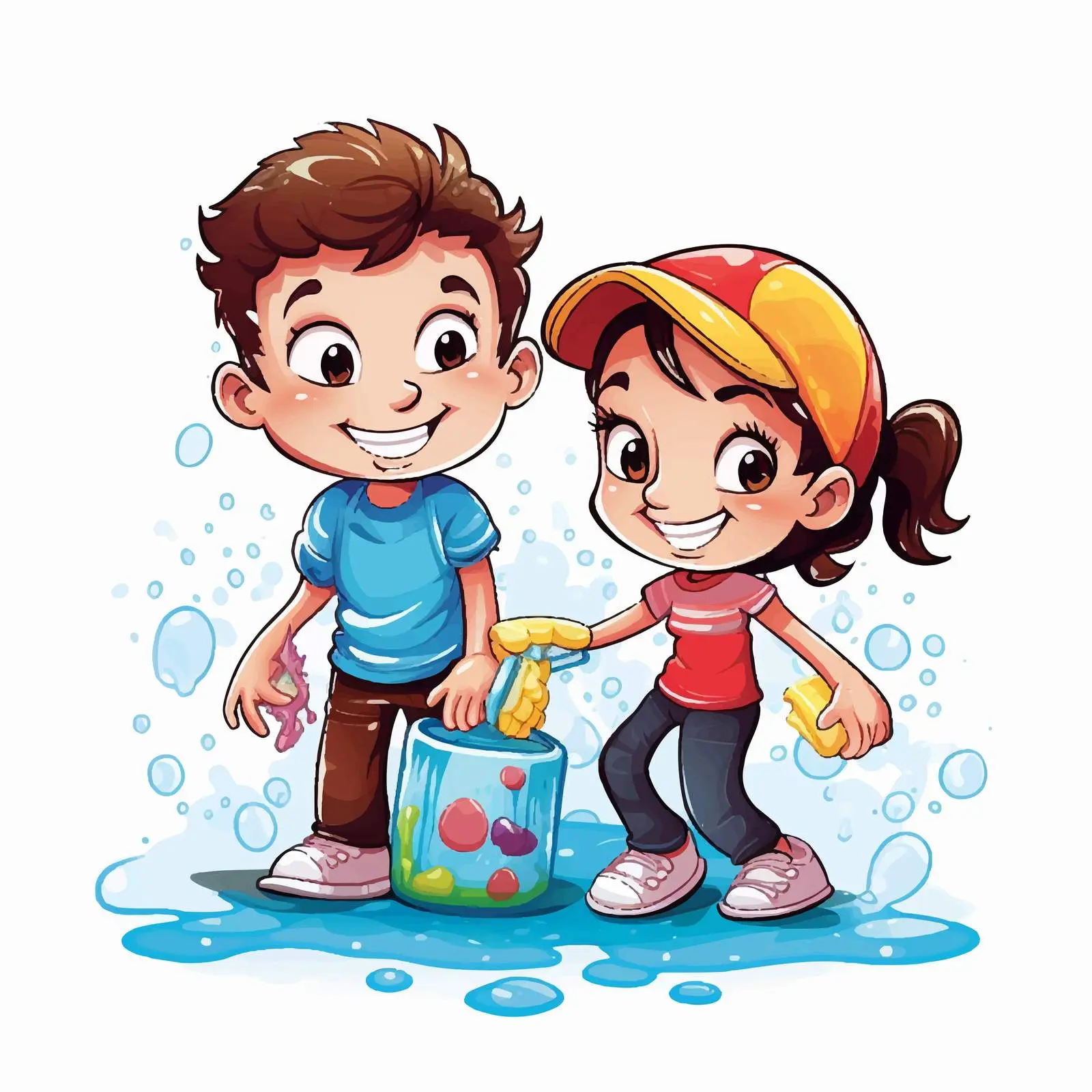 Sparkling Clean Boy and Girl Vector Image — free download from Dotvec
