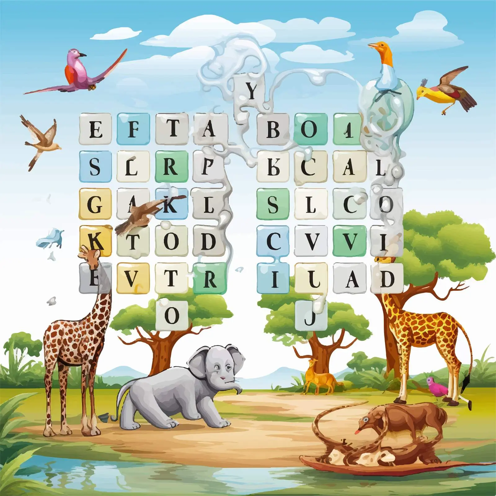 Cartoon Spelling Word Game Template Illustration — free download from Dotvec