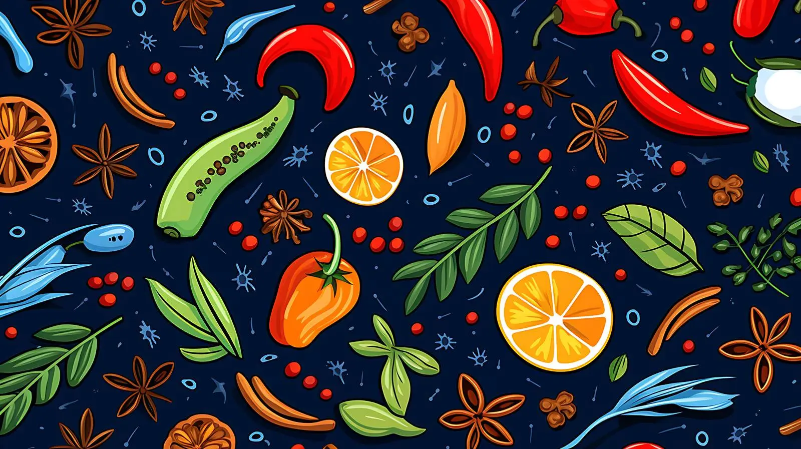 Colorful Spices Pattern on Blue Background — free download from Dotvec