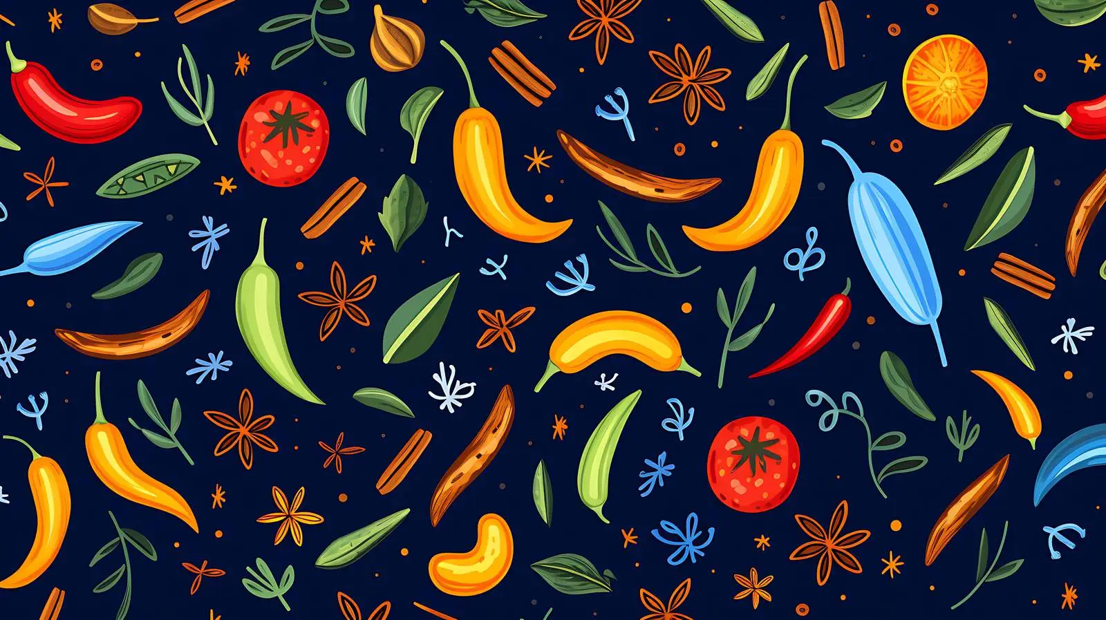 Colorful Spices on Blue Vector Pattern — free download from Dotvec