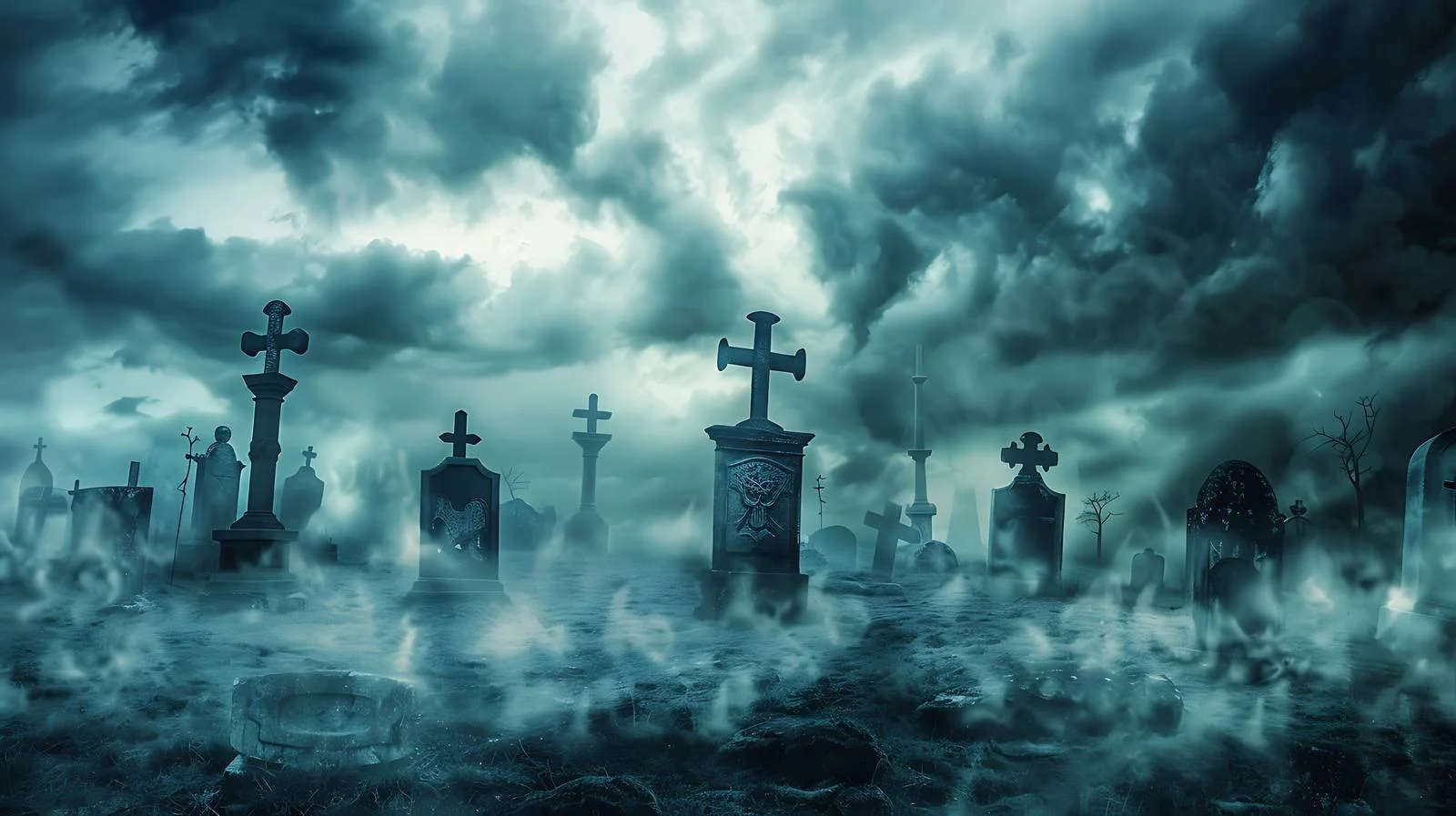 Eerie Graveyard under Stormy Halloween Sky — free download from Dotvec