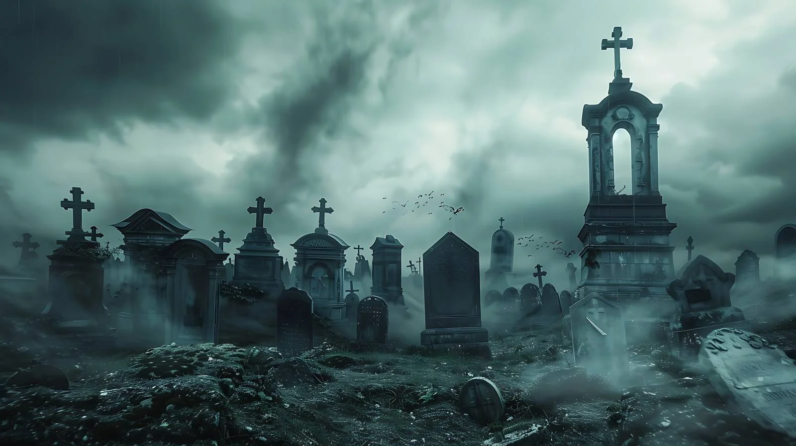 Eerie Cemetery under Stormy Halloween Sky — free download from Dotvec
