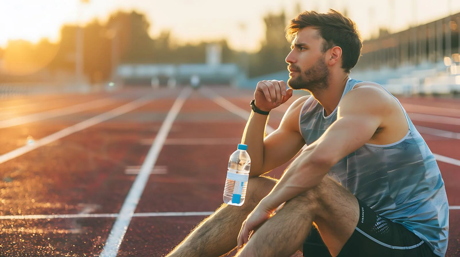 Athlete Resting with Water Bottle on Track — free download from Dotvec