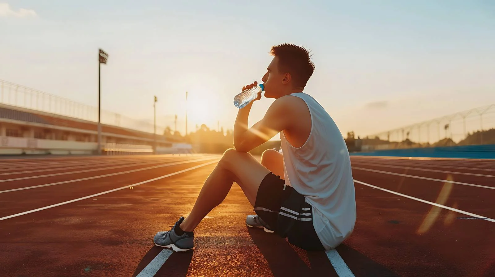 Athlete Resting on Track with Water Bottle — free download from Dotvec