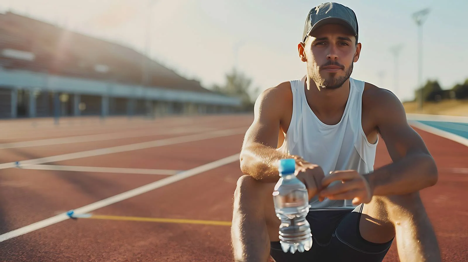 Athlete Resting with Water Bottle on Track — free download from Dotvec