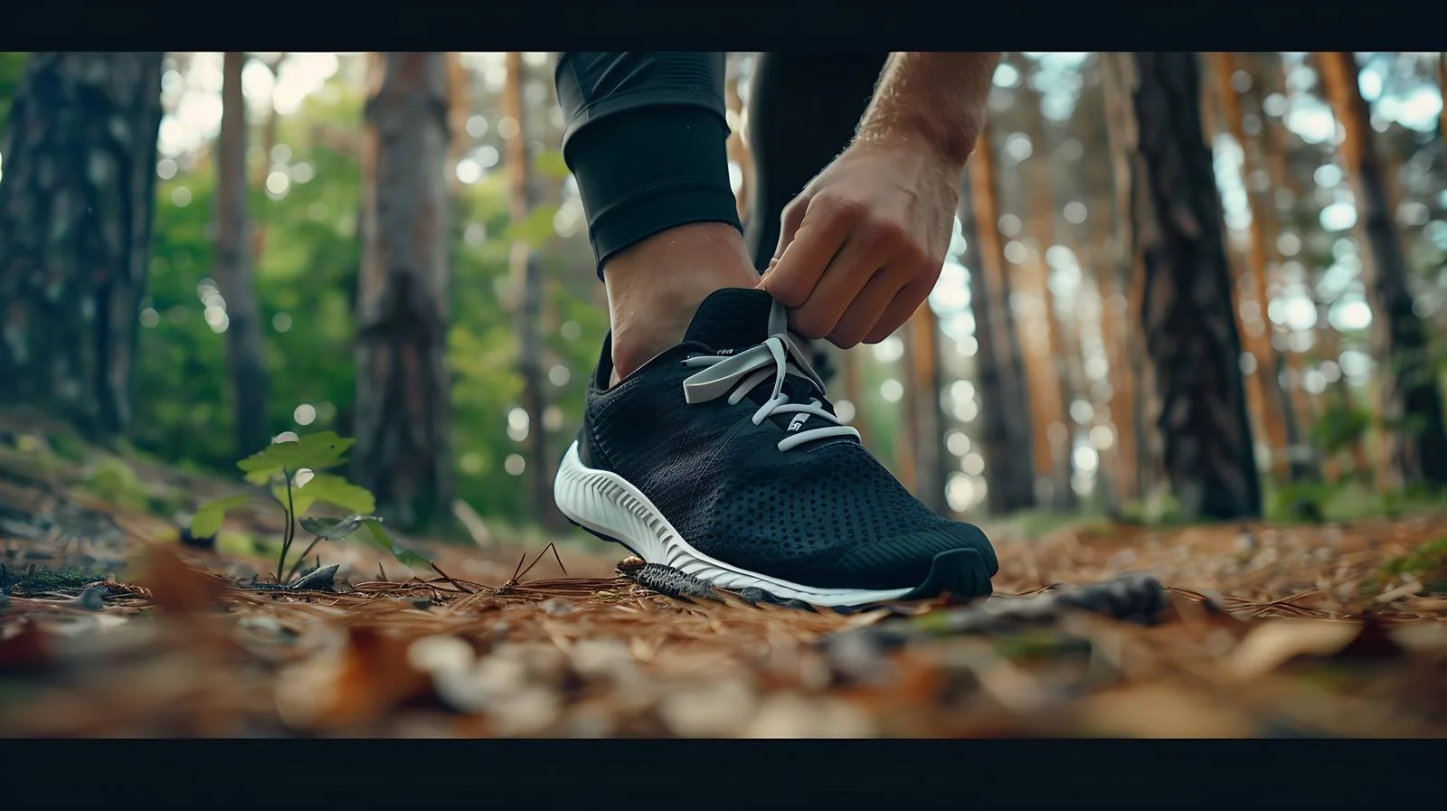 Man Tying Jogging Shoes Outdoors in Forest — free download from Dotvec