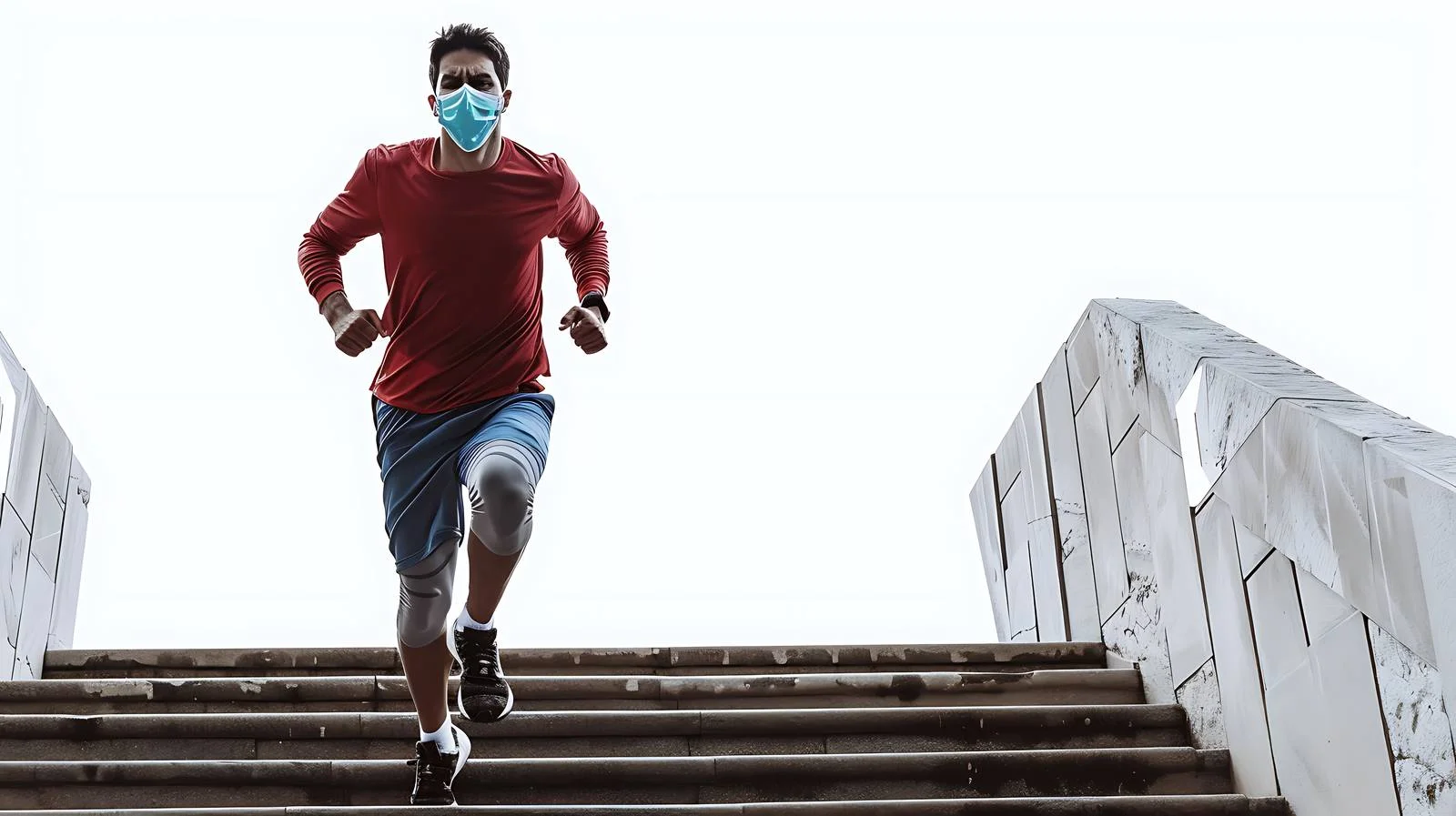 Athlete with Face Mask Exercising Staircase — free download from Dotvec