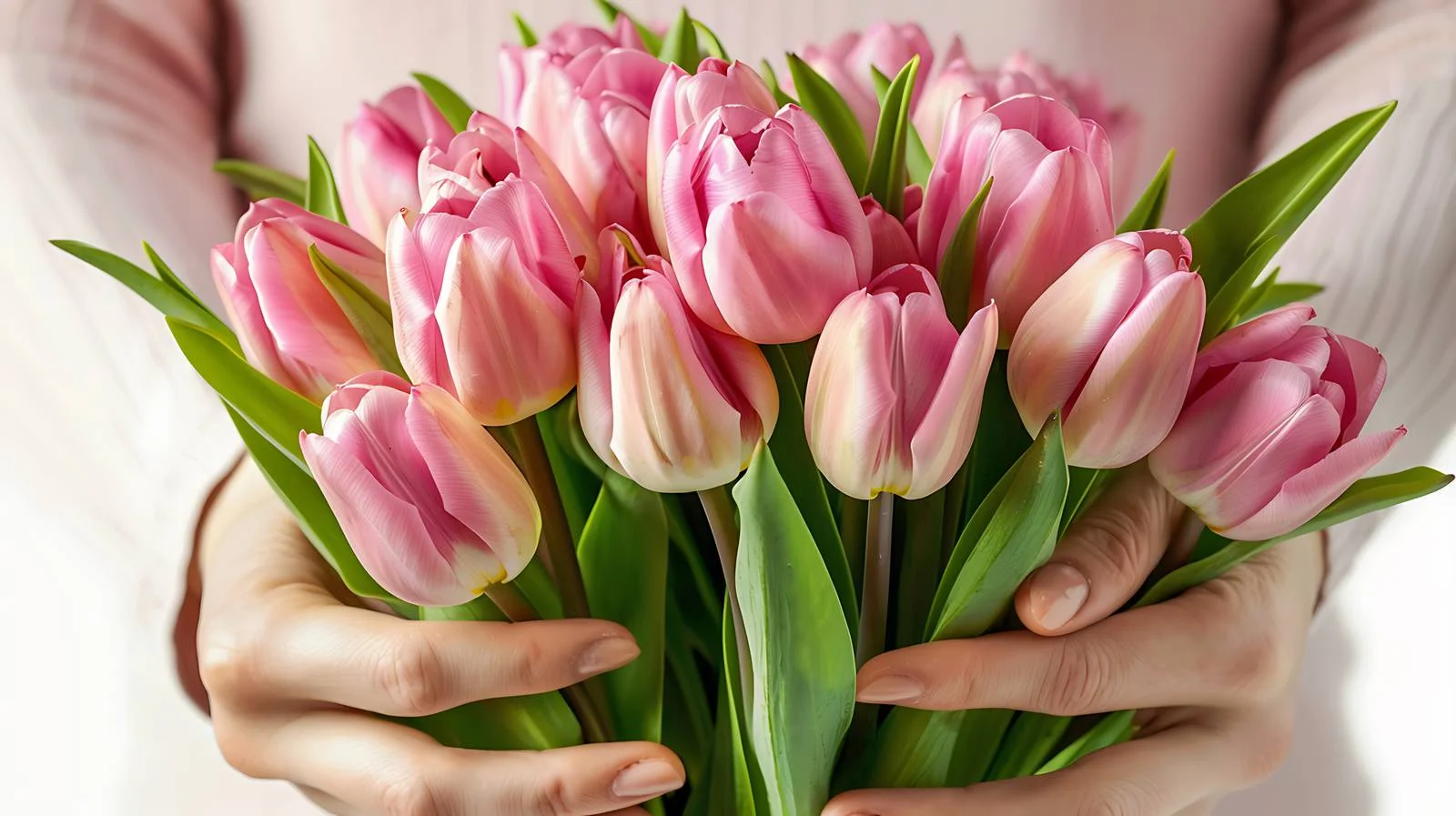 Elegant Pink Tulip Bouquet in Woman's Hands — free download from Dotvec