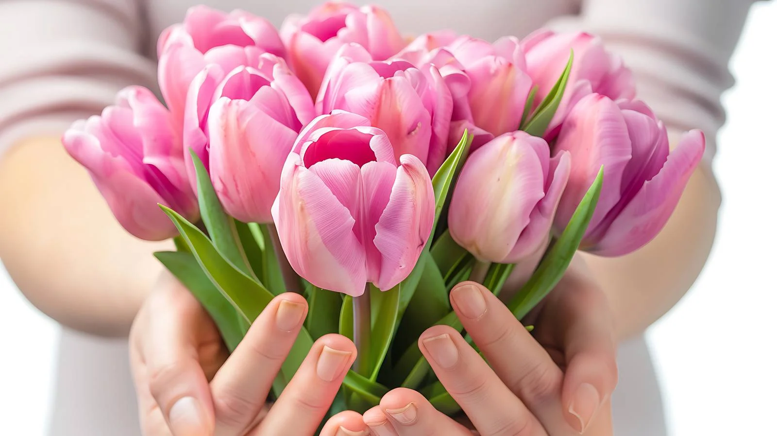Elegant Pink Tulips Bouquet in Hands — free download from Dotvec