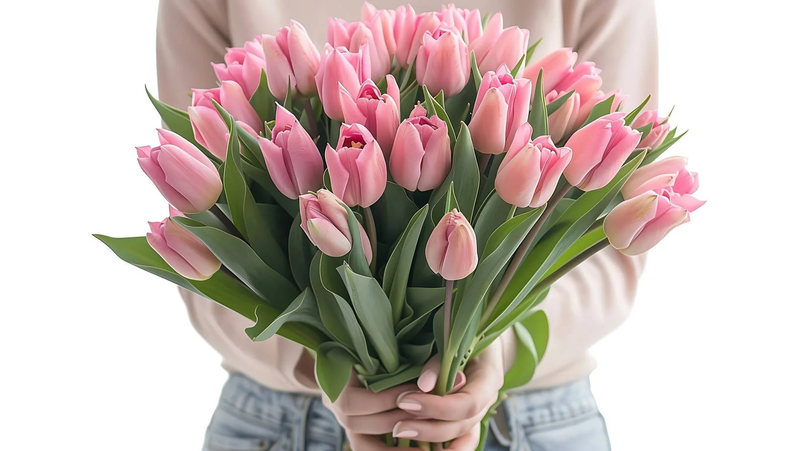 Elegant Pink Tulip Bouquet Held Beautifully — free download from Dotvec