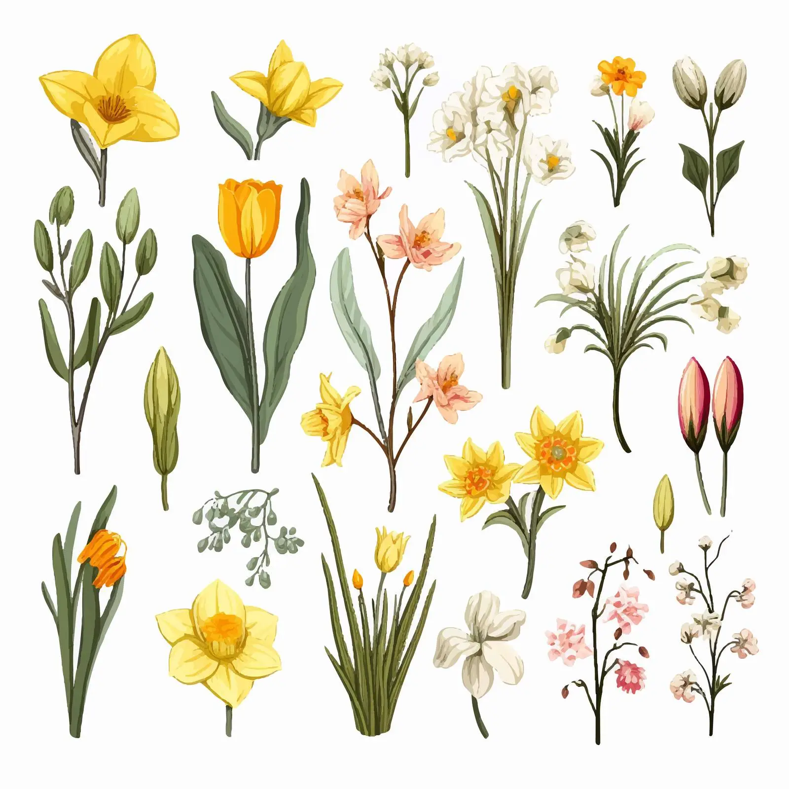 Vintage Hand-Drawn Spring Flower Illustrations — free download from Dotvec