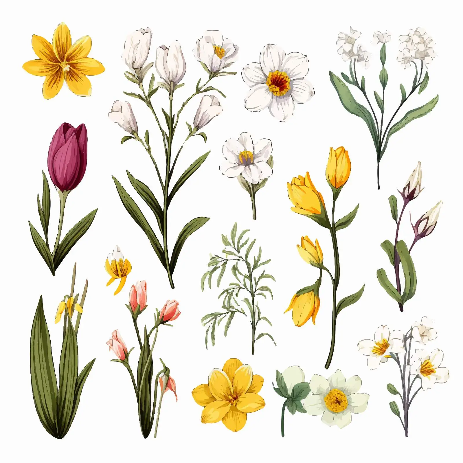 Vintage Hand-Drawn Spring Flower Illustrations — free download from Dotvec