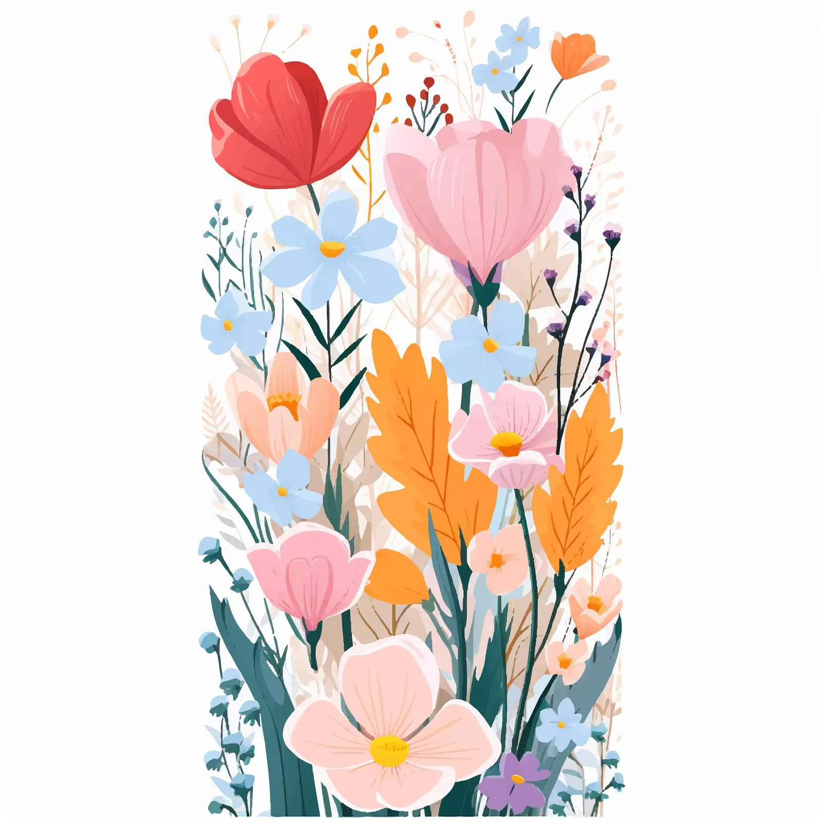 Spring Flowers with Leaf Border Vertical Card Design – free botanical graphics image from Dotvec