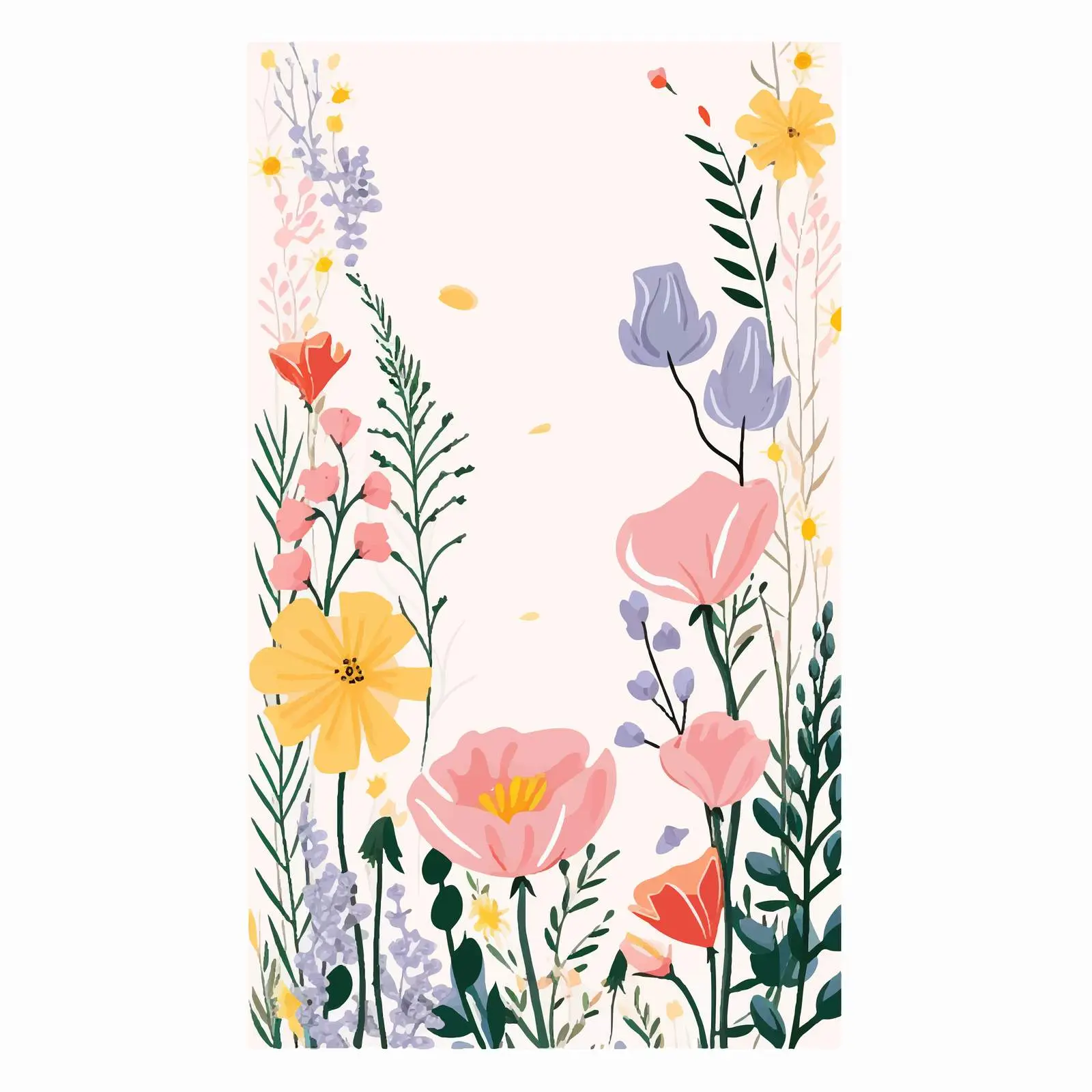 Vertical Card Design with Spring Flowers and Leaves — free download from Dotvec