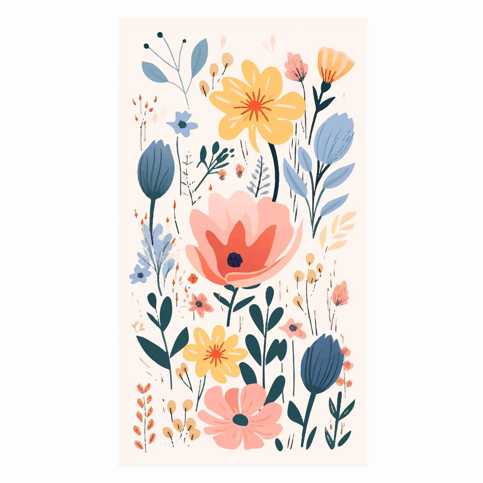 Spring Flowers Vertical Card Design with Leaf Border — free download from Dotvec