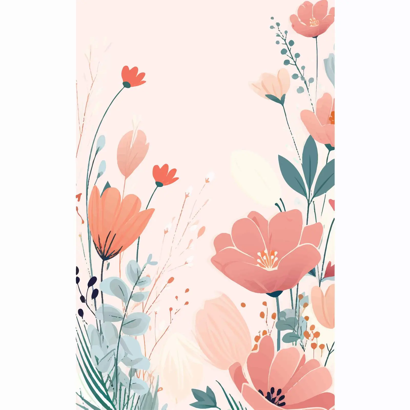Spring Flowers and Leaf Border Vertical Card Design – free botanical graphics image from Dotvec