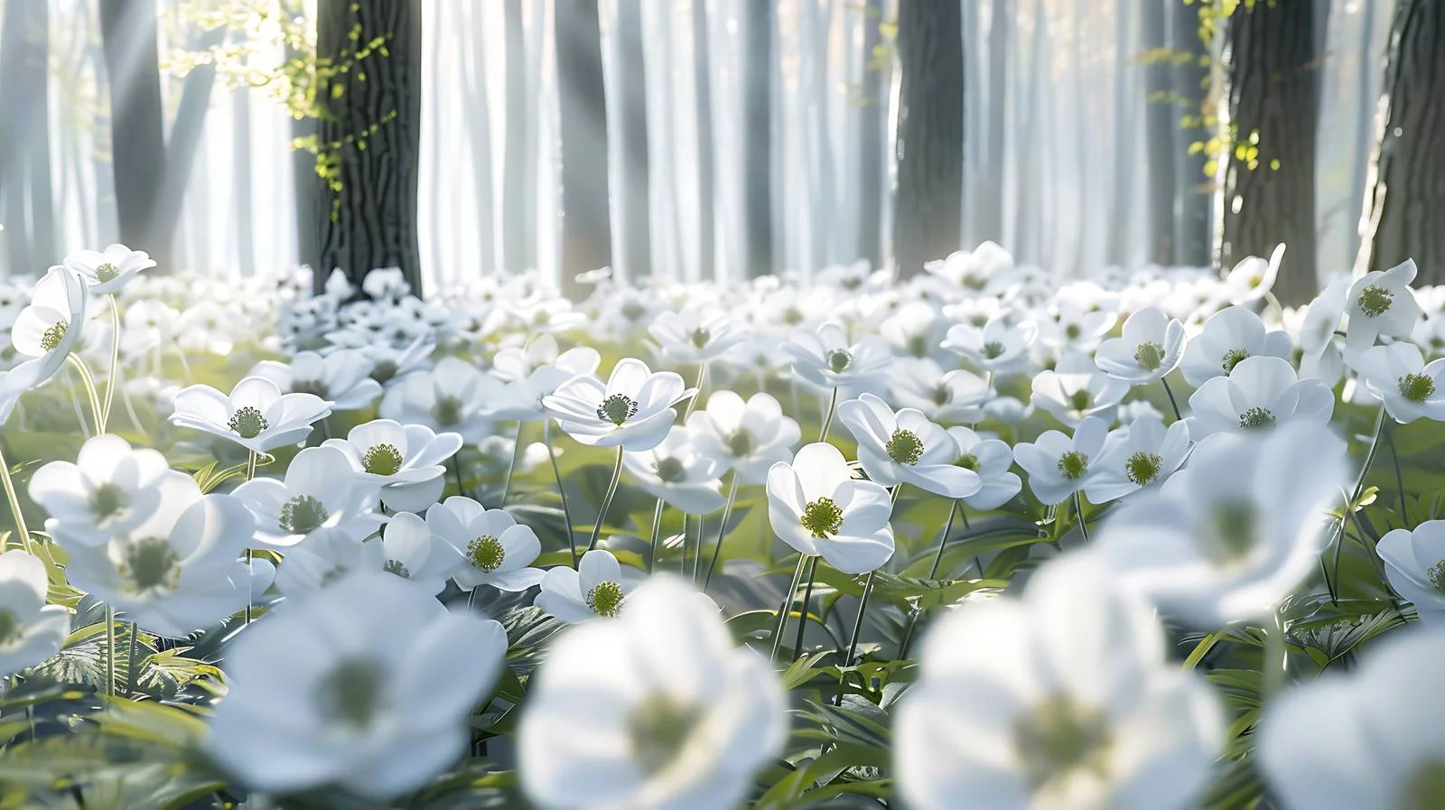 Serene Spring Forest with White Anemones — free download from Dotvec