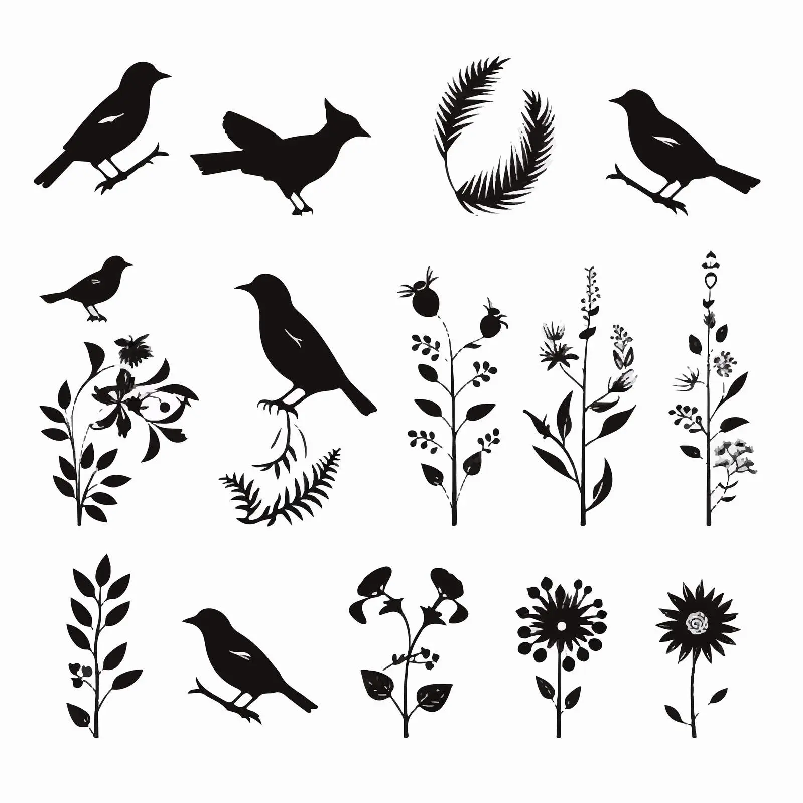 Bird and Flower Silhouettes for Spring and Summer — free download from Dotvec