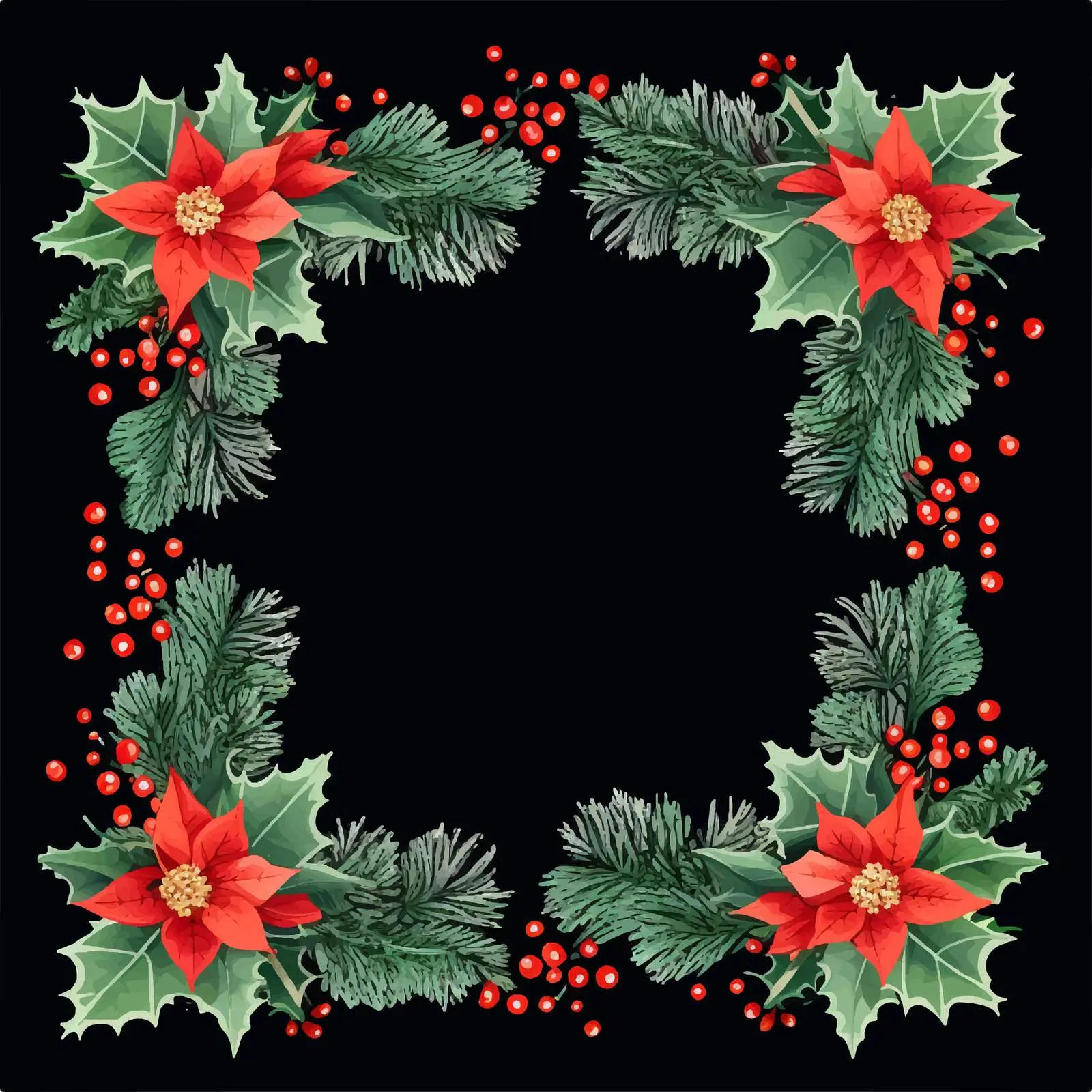 Decorative Square Frame with Branches and Cones — free download from Dotvec