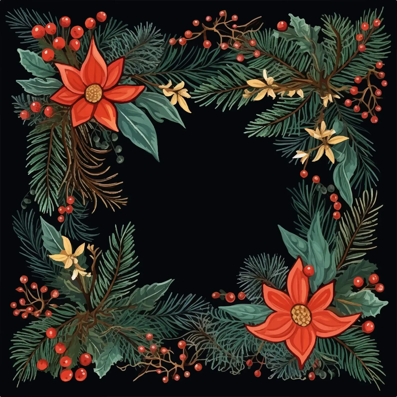 Rustic Square Frame with Branches and Cones – free coniferous image from Dotvec