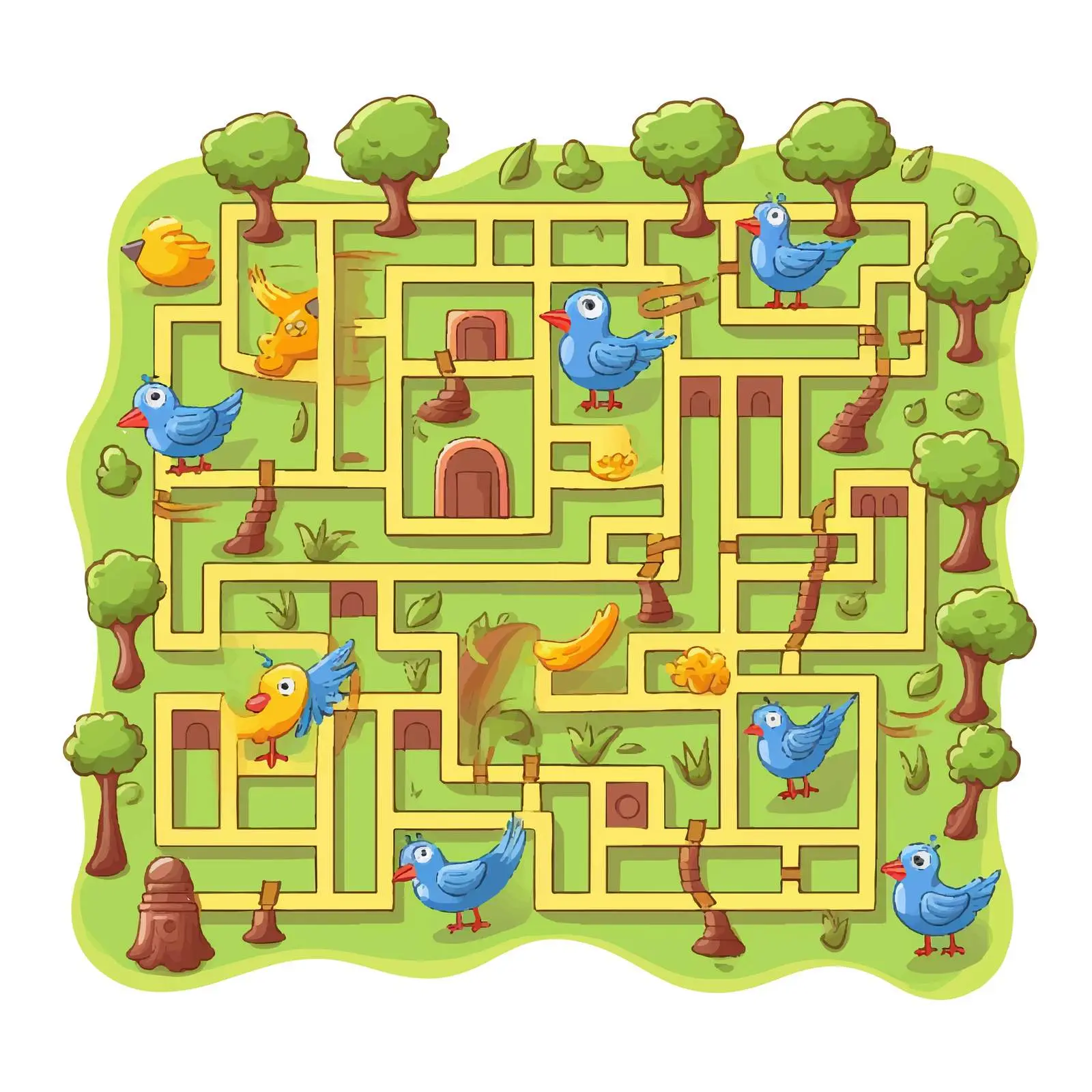 Cartoon Square Maze Puzzle for Kids — free download from Dotvec