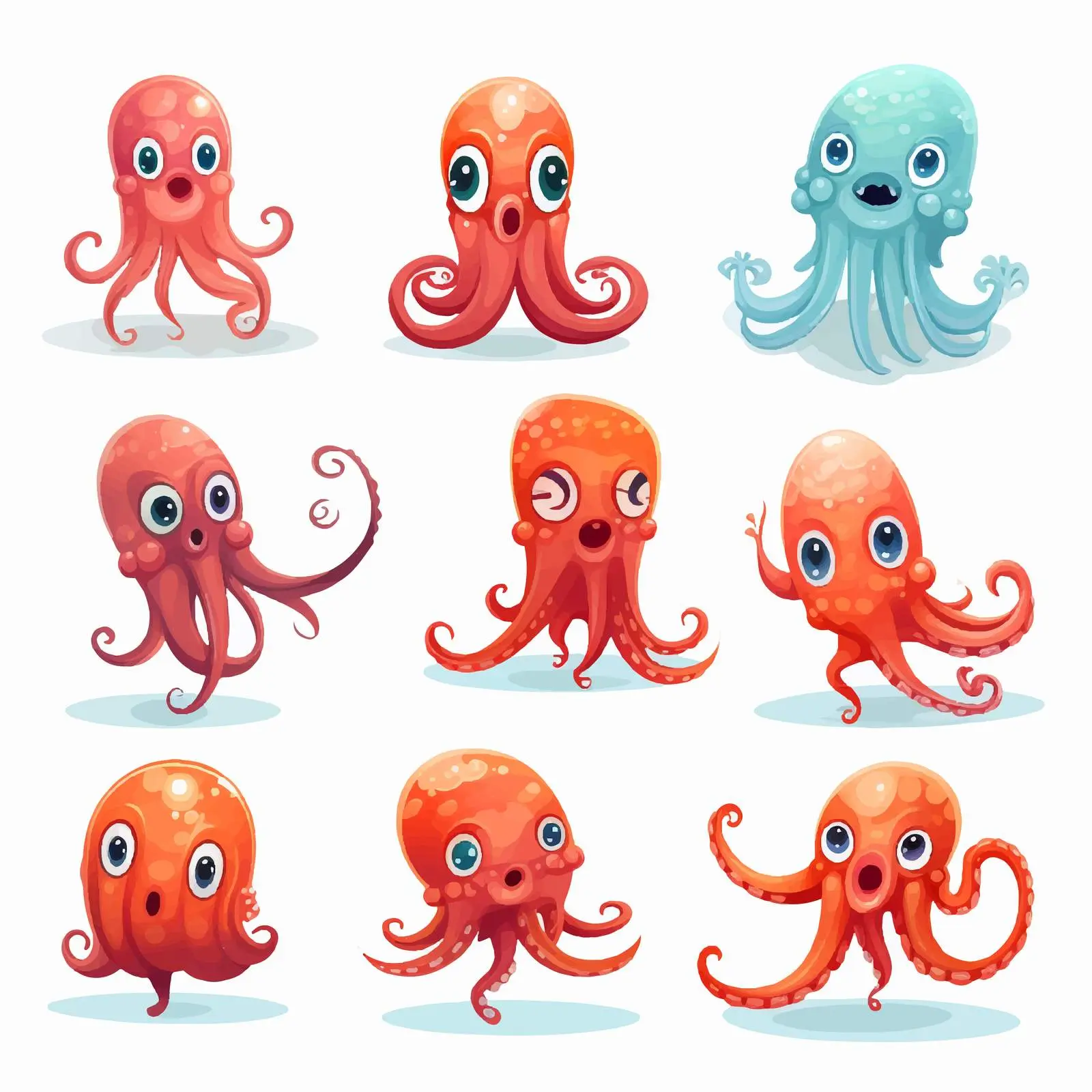 Colorful Cartoon Squid Characters Vector Set — free download from Dotvec