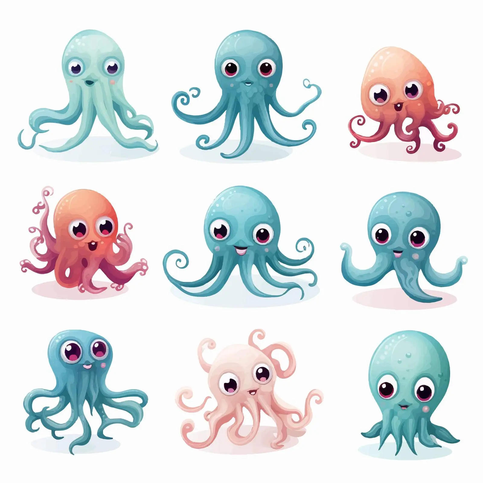 Set of Cartoon Squid Characters Illustration – free cartoon network image from Dotvec