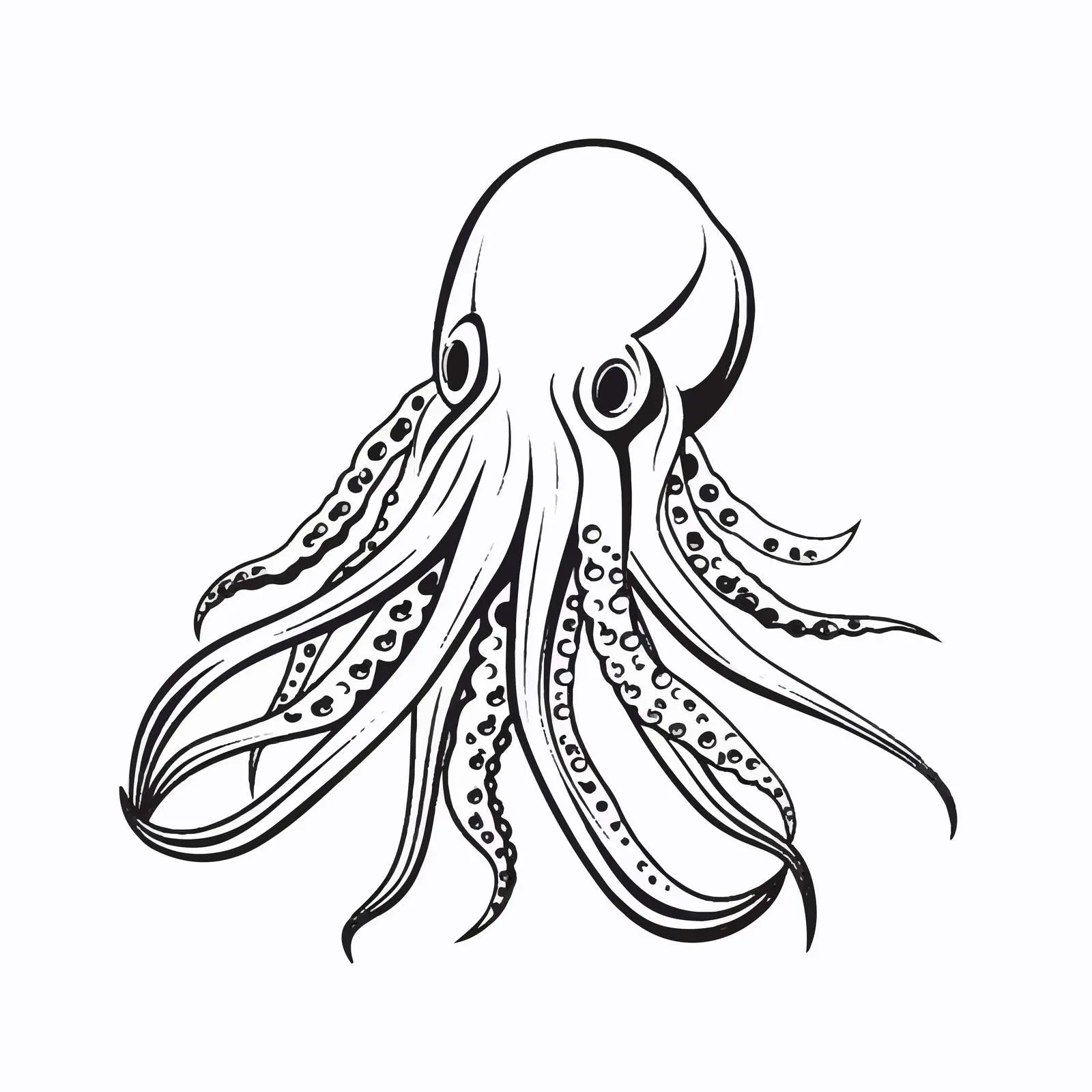 Squid Line Vector Illustration on White Background – free sea animals image from Dotvec