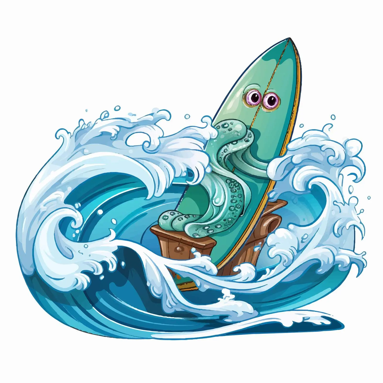 Squid Surfing on Ocean Wave Vector Illustration — free download from Dotvec
