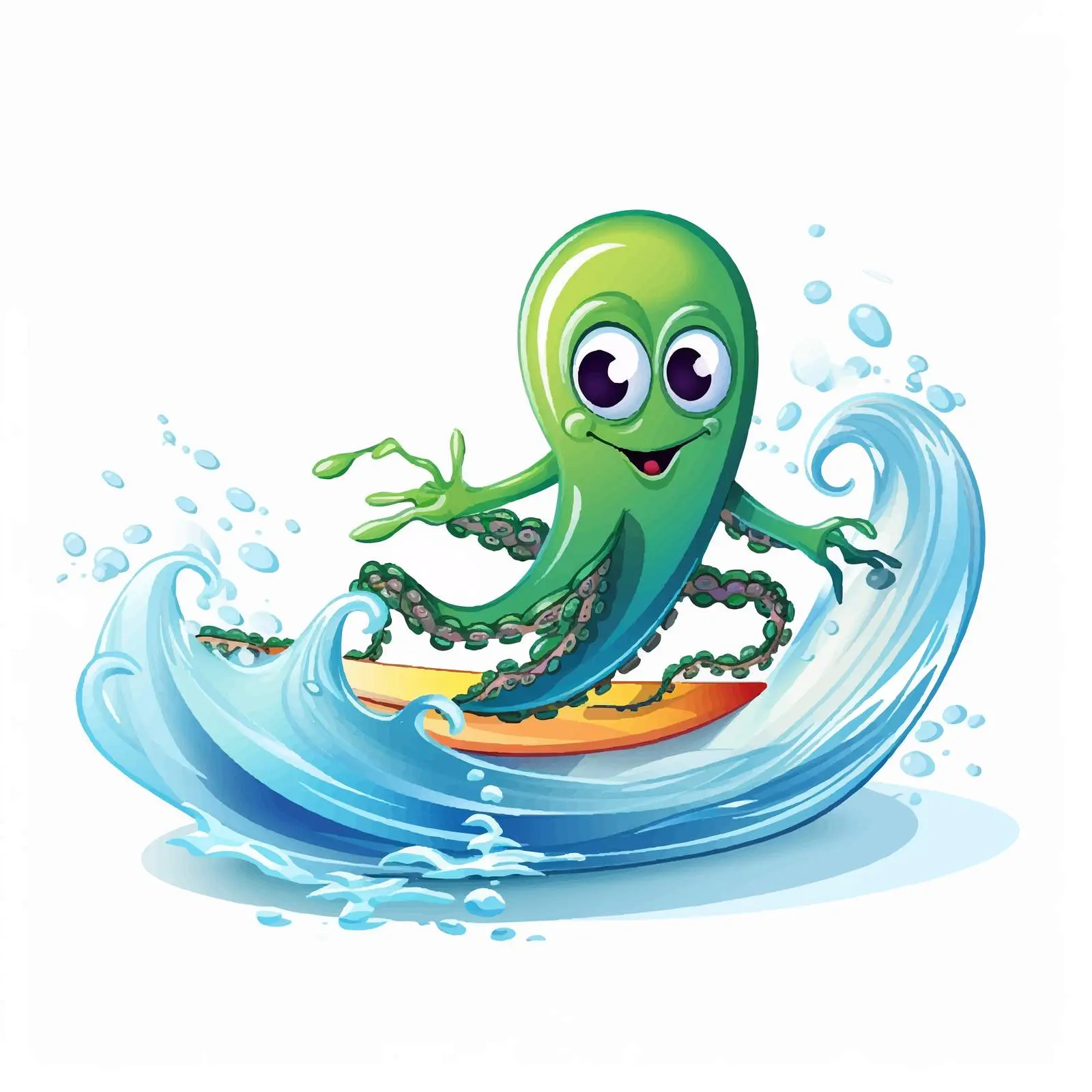 Squid Surfing on Ocean Wave Vector Illustration – free sea illustration image from Dotvec