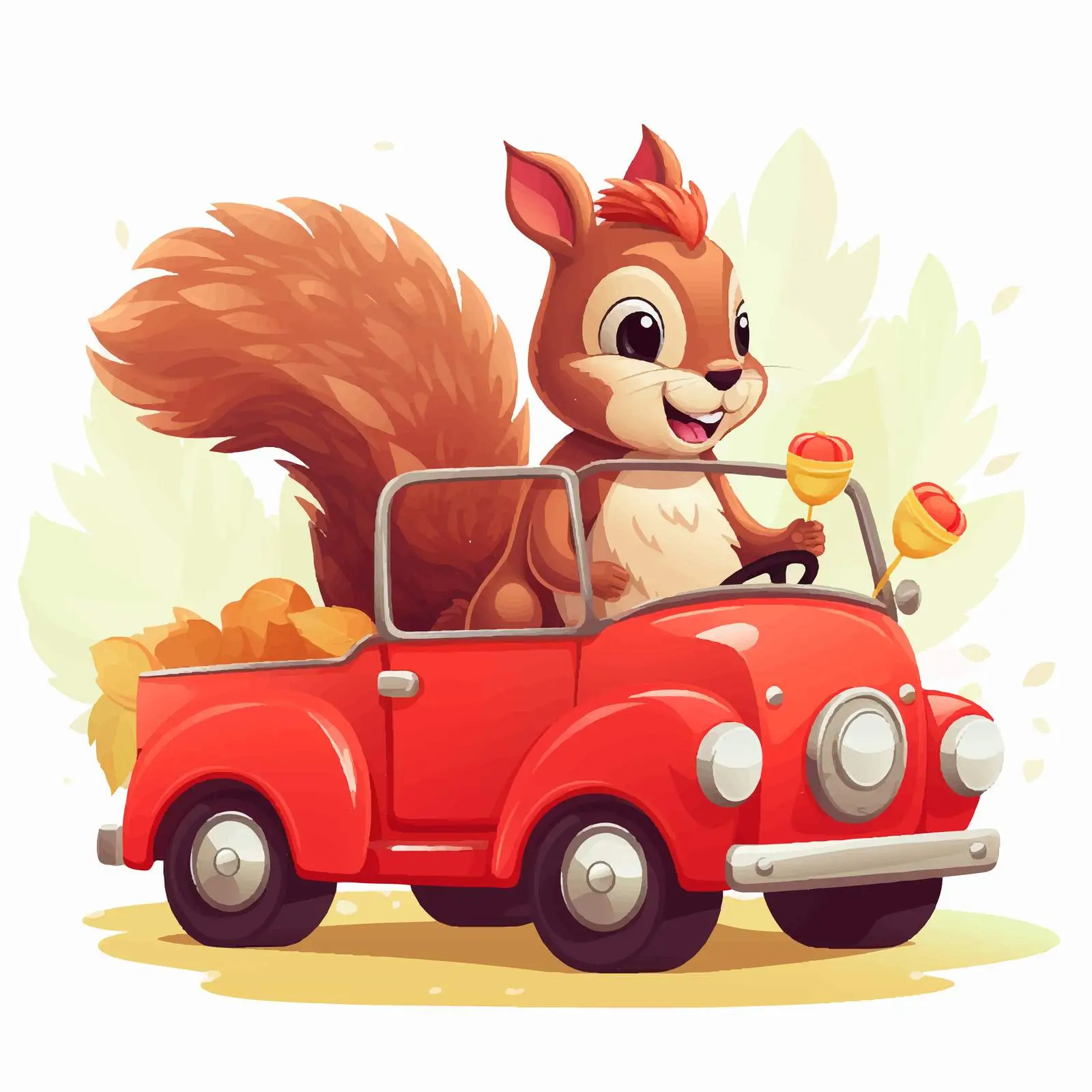 Squirrel Driving Red Car Loaded with Nuts — free download from Dotvec