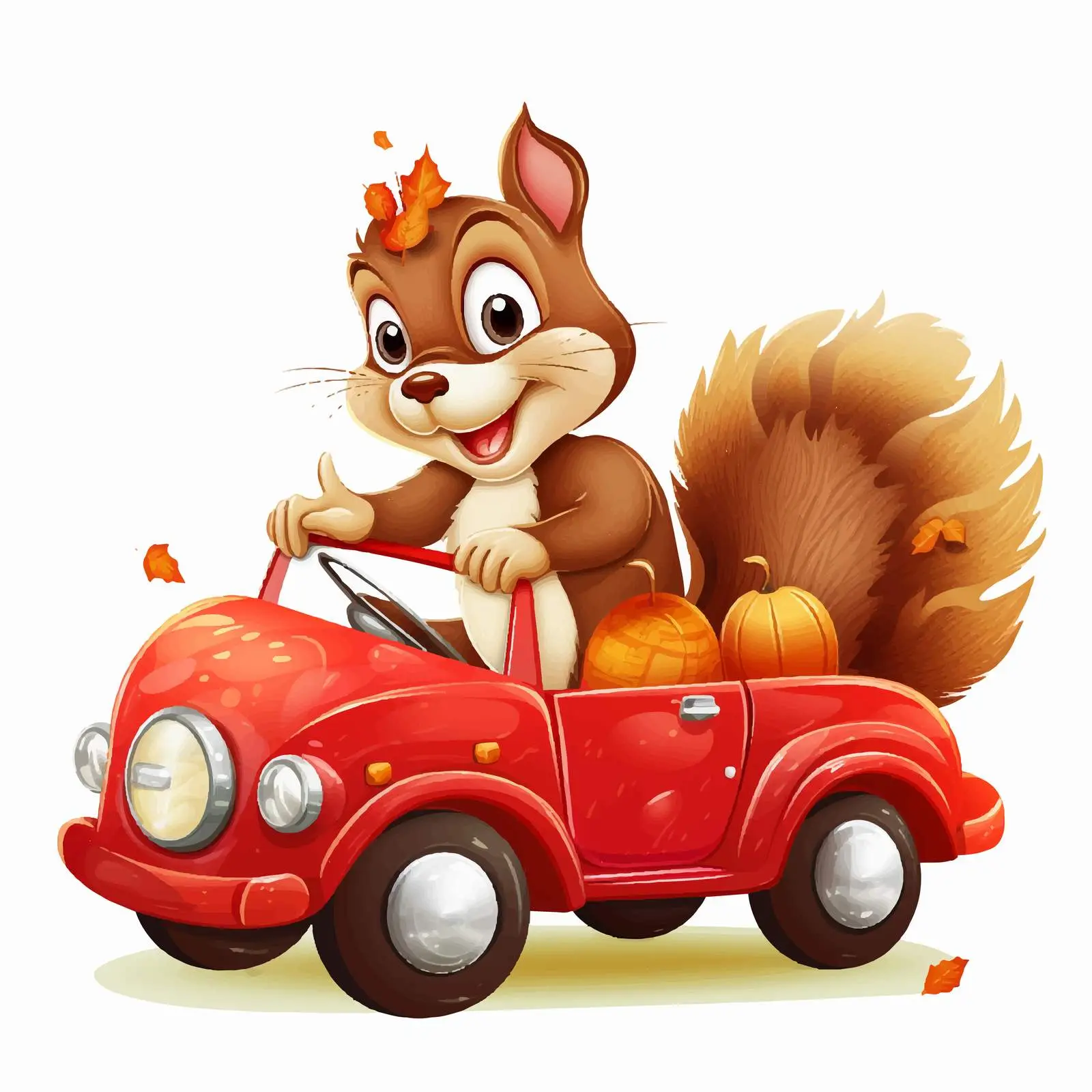 Squirrel Driving Red Car Full of Nuts — free download from Dotvec