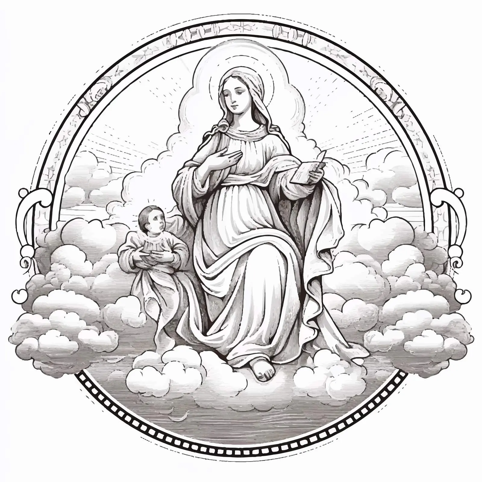 Vintage Easter Illustration of St. Maria with Jesus — free download from Dotvec