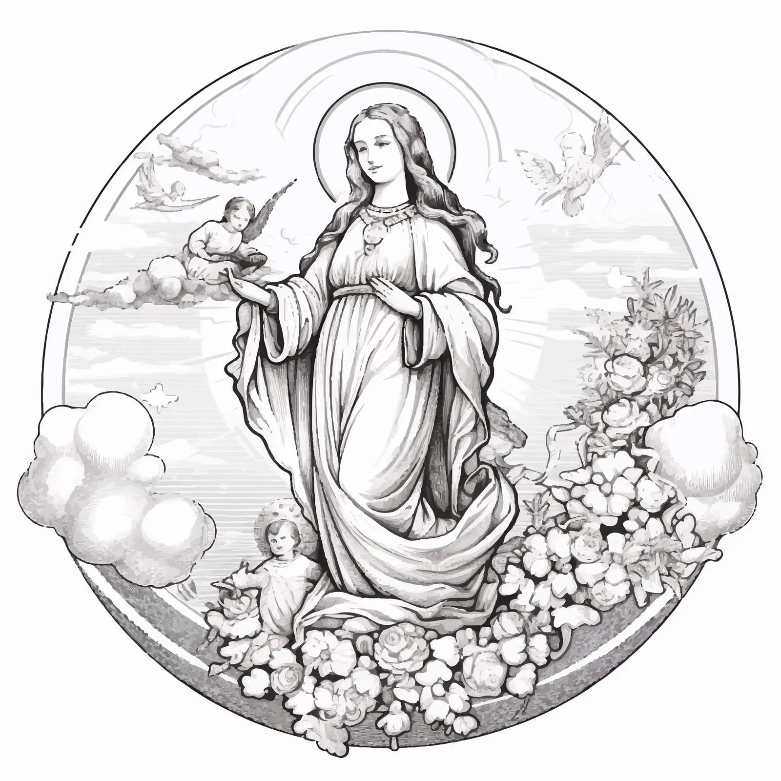 Vintage Style Easter Scene with St. Maria and Jesus — free download from Dotvec