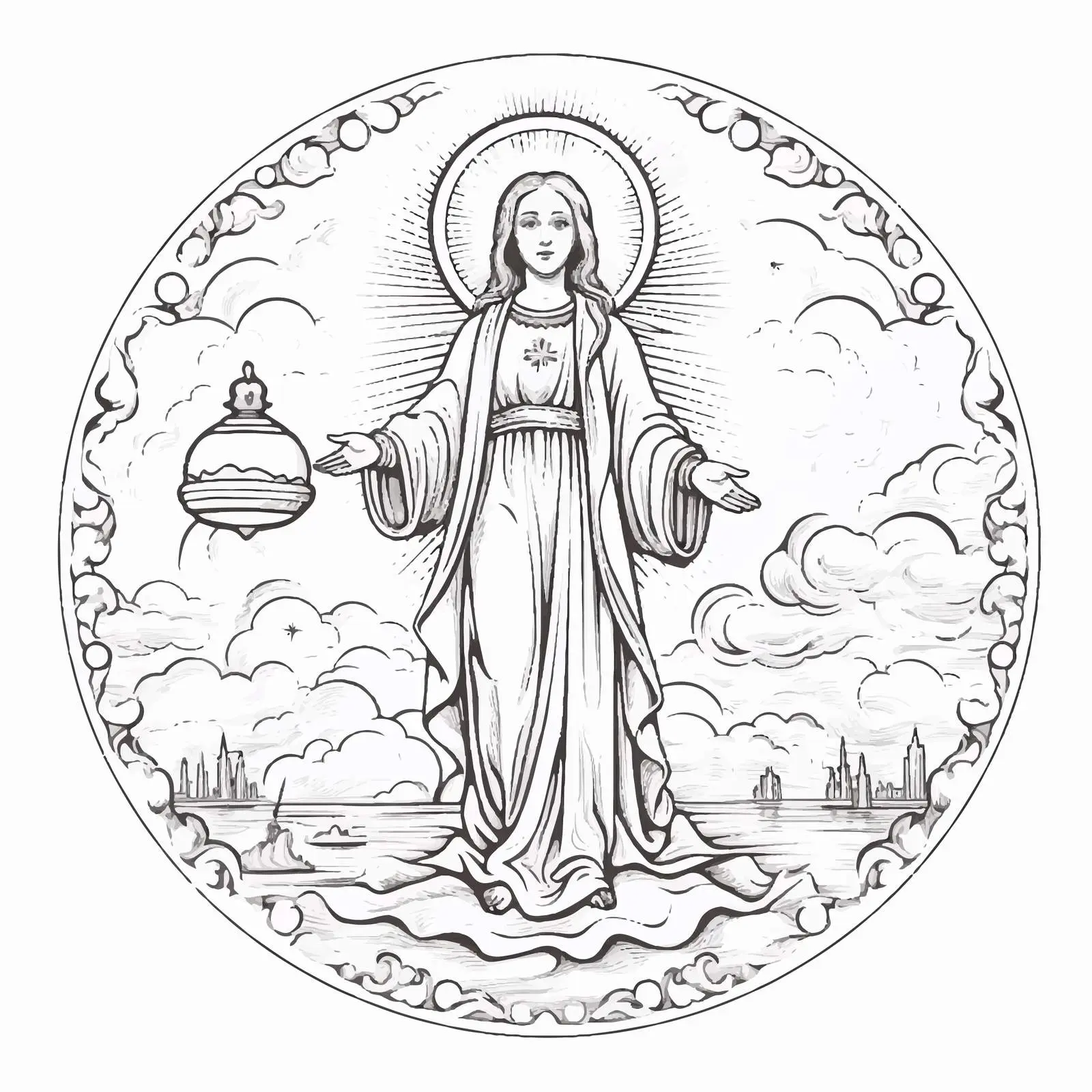 Vintage Easter Illustration of St. Maria and Jesus — free download from Dotvec