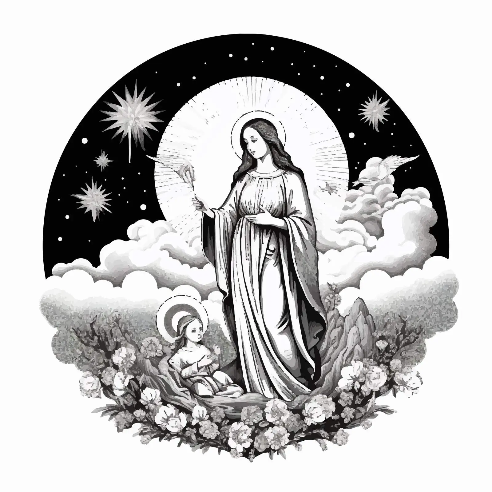 Vintage Style Easter Illustration of St. Maria and Jesus — free download from Dotvec